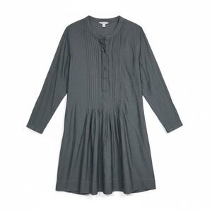 Gap Y2K Black Gray Pintuck Pleated‎ Long Sleeve Henley Dress Size Small